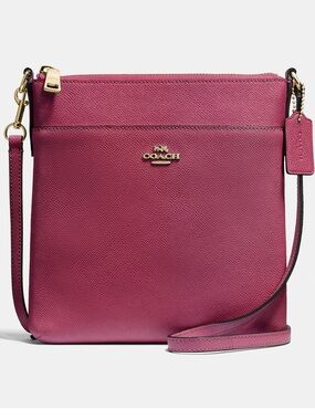 COACH Kitt Crossgrain Leather Purple Cross Body Swing Back Bag Women’s Purse